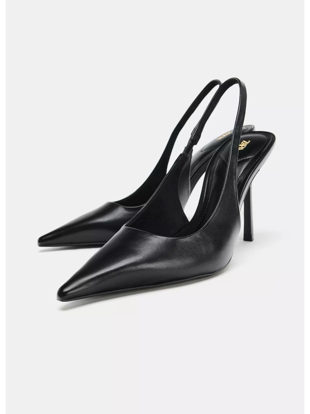 Zara Black Pointed Slingback Stiletto Heels